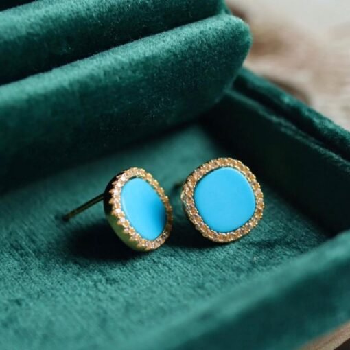 Genuine Turquoise stud Earrings/Sterling 925 Silver 18K Gold-Plated Turquoise studs/Customize gift box/December birthstone gift/anniversary - Image 5