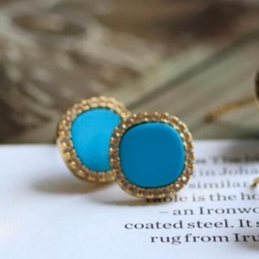 Genuine Turquoise stud Earrings/Sterling 925 Silver 18K Gold-Plated Turquoise studs/Customize gift box/December birthstone gift/anniversary - Image 4