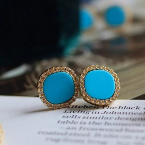 Genuine Turquoise stud Earrings/Sterling 925 Silver 18K Gold-Plated Turquoise studs/Customize gift box/December birthstone gift/anniversary - Image 2