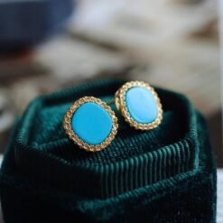 Genuine Turquoise stud Earrings/Sterling 925 Silver 18K Gold-Plated Turquoise studs/Customize gift box/December birthstone gift/anniversary