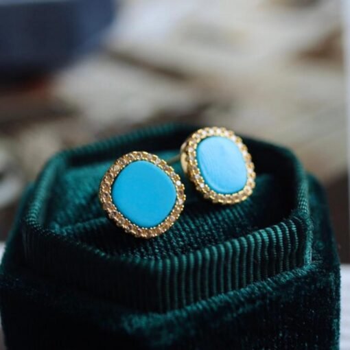 Genuine Turquoise stud Earrings/Sterling 925 Silver 18K Gold-Plated Turquoise studs/Customize gift box/December birthstone gift/anniversary