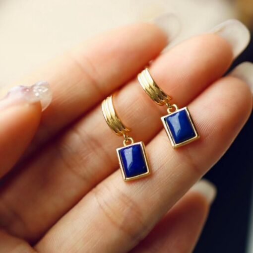 Natural Lapis lazuli dangle Earrings/Sterling 925 Silver 18k Gold-Plated Lapis lazuli drops/Customize gift box/anniversary gift/gift for mum - Image 4