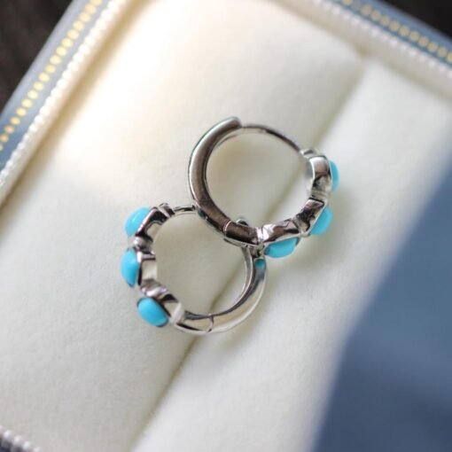 Genuine Turquoise hoop Earrings /Sterling 925Silver 18K Gold-Plated Turquoise hoops/Customize gift box/December birthstone gift/retro hoops - Image 4