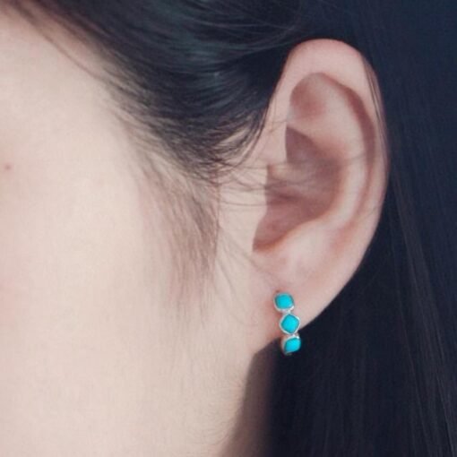 Genuine Turquoise hoop Earrings /Sterling 925Silver 18K Gold-Plated Turquoise hoops/Customize gift box/December birthstone gift/retro hoops - Image 2