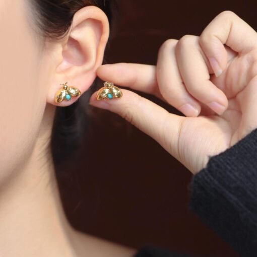 Genuine Turquoise stud Earrings /Sterling 925Silver 18KGold-Plated Turquoise studs/Customize gift box/December birthstone gift/Beetle studs - Image 2