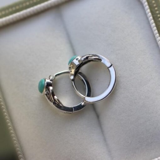Genuine Turquoise hoop Earrings /Sterling 925Silver Turquoise hoops/Customize gift box/December birthstone gift/retro  hoops gift for her - Image 4
