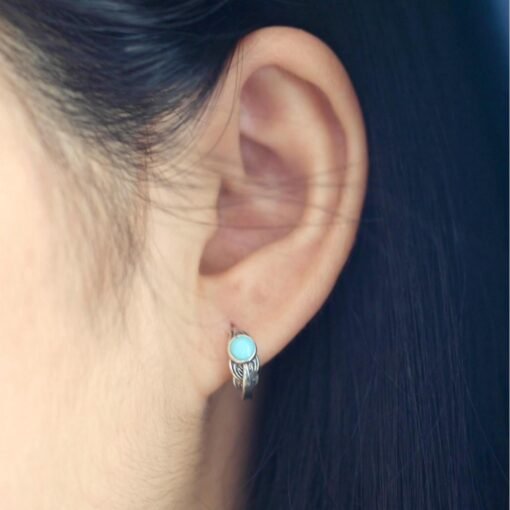 Genuine Turquoise hoop Earrings /Sterling 925Silver Turquoise hoops/Customize gift box/December birthstone gift/retro  hoops gift for her - Image 2