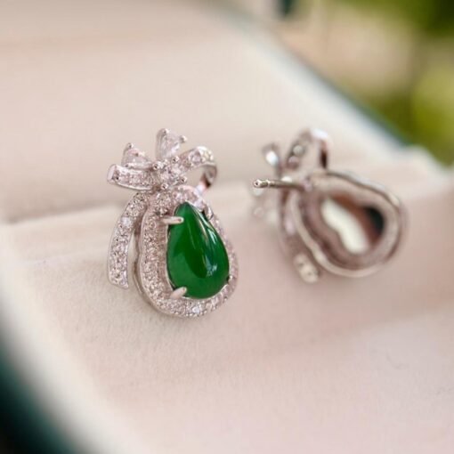 Natural green jade Stud Earrings /Sterling 925-Silver 18KGold-Plated green jadeite Studs/Customize gift box/anniversary gift/gift for wife - Image 5