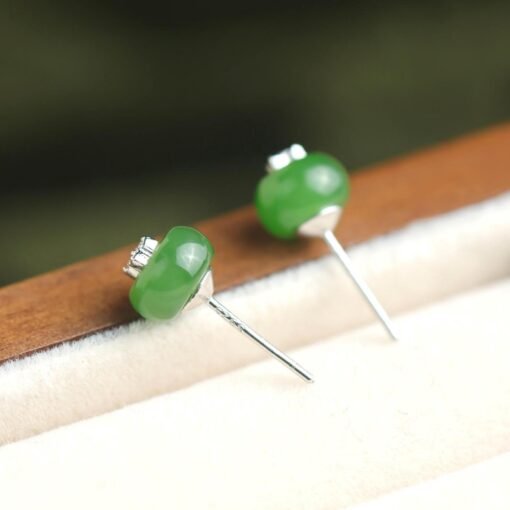 Natural green jade Stud Earrings /Sterling 925-Silver 18KGold-Plated round jade Studs/Customize gift box/anniversary gift/gift for wife - Image 3
