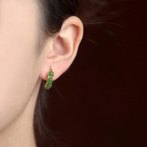 Natural green jade hoop Earrings /Sterling 925-Silver green Nephrite hoops/Customize gift box/anniversary gift/Simple pod-shaped earrings - Image 2