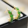 Natural green jade hoop Earrings /Sterling 925-Silver green Nephrite hoops/Customize gift box/anniversary gift/Simple pod-shaped earrings