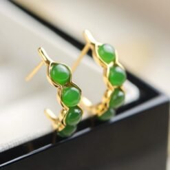 Natural green jade hoop Earrings /Sterling 925-Silver green Nephrite hoops/Customize gift box/anniversary gift/Simple pod-shaped earrings
