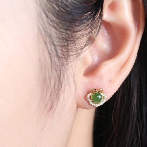 Natural green jade Stud Earrings/Sterling 925-Silver 18KGold-Plated jade Studs/Customize gift box/anniversary gift/cute butterfly earrings - Image 2