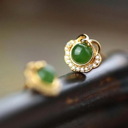 Natural green jade Stud Earrings/Sterling 925-Silver 18KGold-Plated jade Studs/Customize gift box/anniversary gift/cute butterfly earrings - Image 3