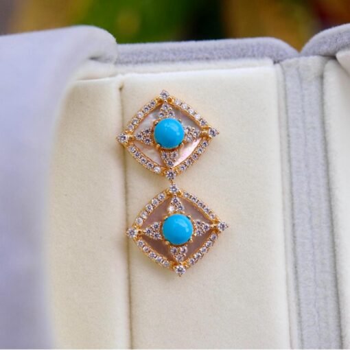 Genuine Turquoise stud Earrings/Sterling 925 Silver 18K Gold-Plated Turquoise studs/Customize gift box/December birthstone gift/French style - Image 5