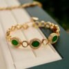 Natural green jade bracelet/Sterling 925Silver 18KGold-Plated jadeite  bracelet/Customize gift box/anniversary gift/raw jade bracelet gift