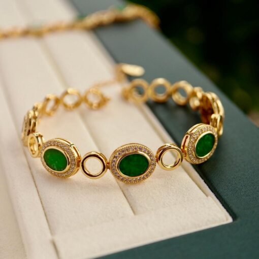 Natural green jade bracelet/Sterling 925Silver 18KGold-Plated jadeite  bracelet/Customize gift box/anniversary gift/raw jade bracelet gift