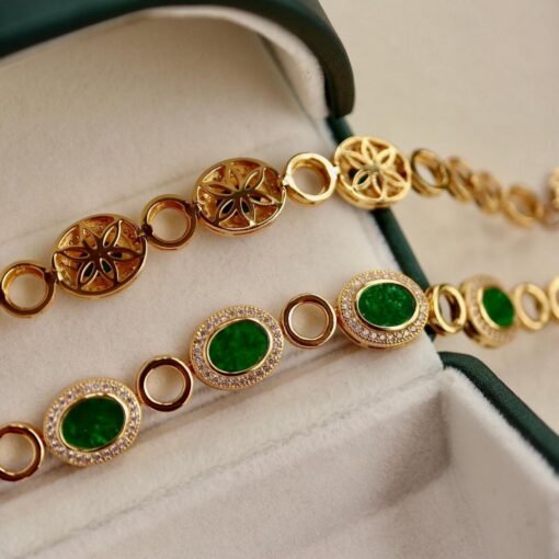 Natural green jade bracelet/Sterling 925Silver 18KGold-Plated jadeite  bracelet/Customize gift box/anniversary gift/raw jade bracelet gift - Image 5