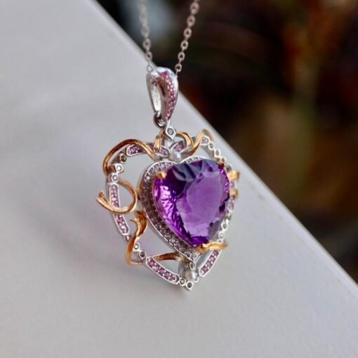 Natural Amethyst pendant/Sterling 925Silver 18k Gold-Plated Amethyst pendant/Customize gift box/February birthstone gift for her/gift formum - Image 4