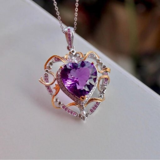 Natural Amethyst pendant/Sterling 925Silver 18k Gold-Plated Amethyst pendant/Customize gift box/February birthstone gift for her/gift formum - Image 3