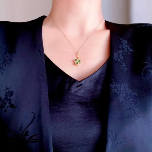 Natural green jade pendant/Sterling 925Silver 18KGold-Plated jadeite pendant/Customize gift box/four-leaf clover pendant silver gift for her - Image 2