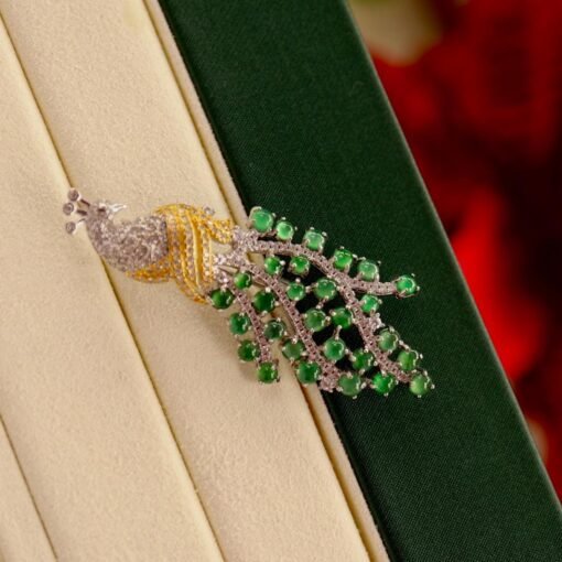 Natural green jadeite pendant/Sterling 925Silver 18KGold-Plated jade pendant/Customize gift box/Peacock pendant silver gift for her/mum gift - Image 5