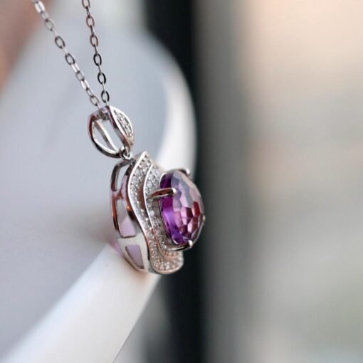 Natural Amethyst pendant/Sterling 925Silver 18k Gold-Plated round Amethyst pendant/Customize gift box/February birthstone gift for her - Image 5