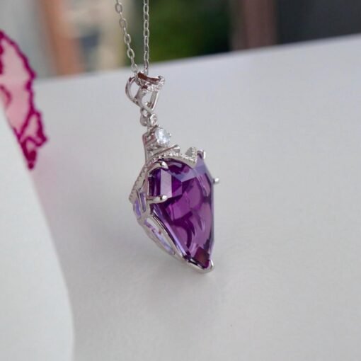 Natural Amethyst pendant/Sterling 925Silver 18k Gold-Plated Bullet-shaped Amethyst pendant/Customize gift box/February birthstone for her - Image 4