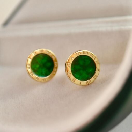 Natural jadeite Stud Earrings /Sterling 925 Silver 18K Gold-Plated green jade Studs/Customize gift box/anniversary gift/minimalist earrings - Image 5