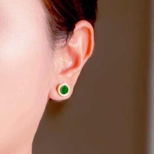 Natural jadeite Stud Earrings /Sterling 925 Silver 18K Gold-Plated green jade Studs/Customize gift box/anniversary gift/minimalist earrings - Image 3