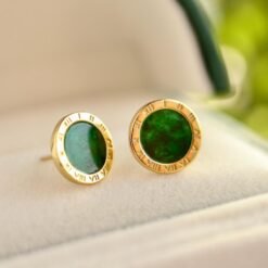 Natural jadeite Stud Earrings /Sterling 925 Silver 18K Gold-Plated green jade Studs/Customize gift box/anniversary gift/minimalist earrings