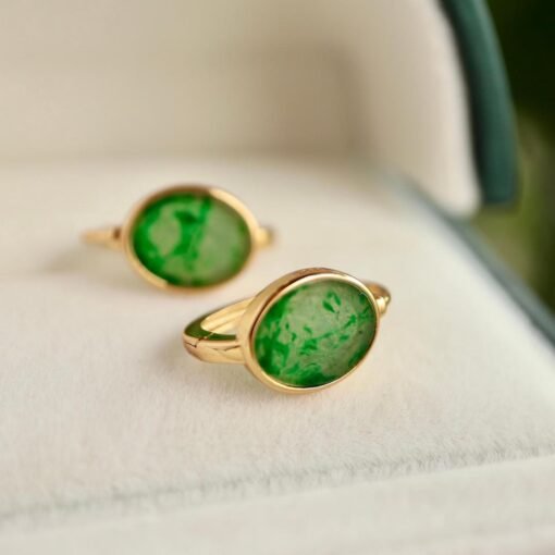 Natural jadeite hoop Earrings /Sterling 925 Silver 18K Gold-Plated green jade hoops/Customize gift box/anniversary gift/retro earrings - Image 2