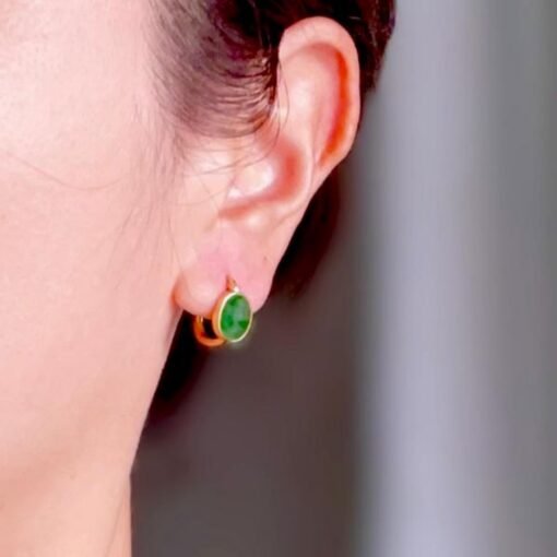 Natural jadeite hoop Earrings /Sterling 925 Silver 18K Gold-Plated green jade hoops/Customize gift box/anniversary gift/retro earrings - Image 3