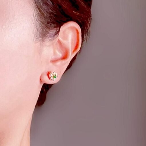 Natural jadeite Stud Earrings /Sterling 925 Silver 18K Gold-Plated green jade Studs/Customize gift box/anniversary gift/flower  earrings - Image 2
