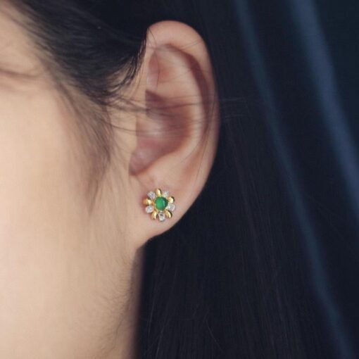 Natural jadeite Stud Earrings /Sterling 925 Silver 18K Gold-Plated green jade Studs/Customize gift box/anniversary gift/Daisy earrings - Image 4