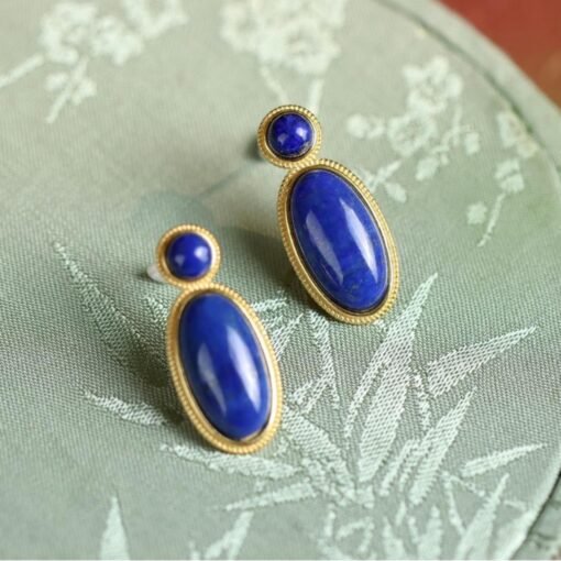Natural Lapis lazuli dangle Earrings/Sterling 925 Silver 18k Gold-Plated Lapis lazuli drops/Customize gift box/anniversary gift/gift for mum - Image 3