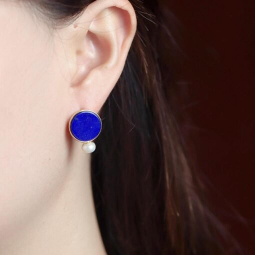 Natural Lapis lazuli stud Earrings/Sterling 925 Silver 18k Gold-Plated Lapis lazuli studs/Customize gift box/anniversary gift/gift for wife - Image 4