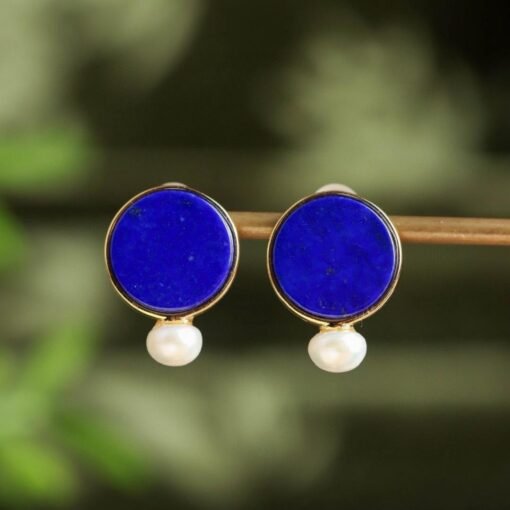 Natural Lapis lazuli stud Earrings/Sterling 925 Silver 18k Gold-Plated Lapis lazuli studs/Customize gift box/anniversary gift/gift for wife