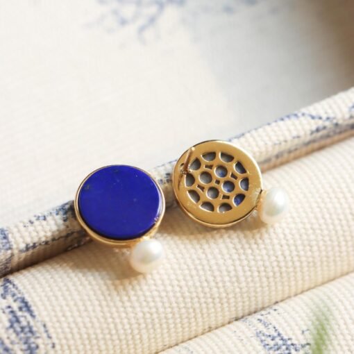 Natural Lapis lazuli stud Earrings/Sterling 925 Silver 18k Gold-Plated Lapis lazuli studs/Customize gift box/anniversary gift/gift for wife - Image 5