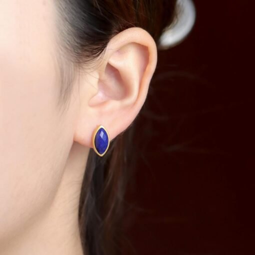 Natural Lapis lazuli stud Earrings/Sterling 925 Silver 18kGold-Plated marquise Lapis lazuli studs/Customize gift box/anniversary gift/unique - Image 4