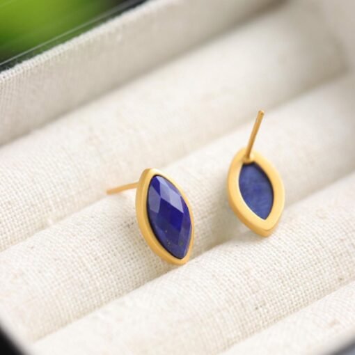 Natural Lapis lazuli stud Earrings/Sterling 925 Silver 18kGold-Plated marquise Lapis lazuli studs/Customize gift box/anniversary gift/unique - Image 5