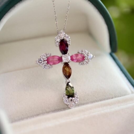 Natural rainbow tourmaline pendant/Sterling 925Silver 18k Gold-Plated tourmaline pendant/Customize gift box/February birthstone gift for her - Image 4