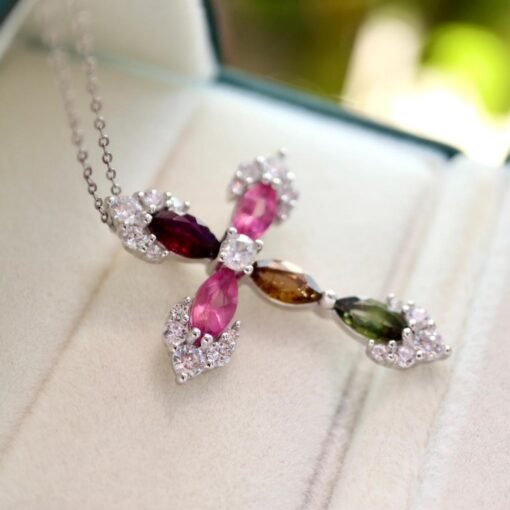 Natural rainbow tourmaline pendant/Sterling 925Silver 18k Gold-Plated tourmaline pendant/Customize gift box/February birthstone gift for her - Image 3