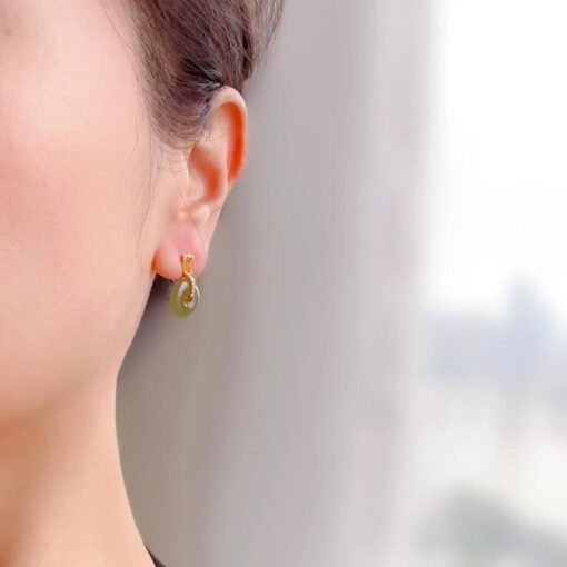 Natural jade dangle Earrings /Sterling 925 Silver 18K Gold-Plated jade drop & dangle earrings/Customize gift box/anniversary gift/nephrite - Image 2