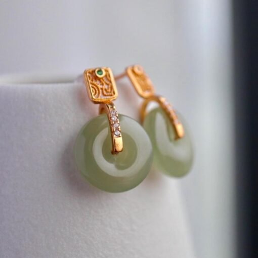 Natural jade dangle Earrings /Sterling 925 Silver 18K Gold-Plated jade drop & dangle earrings/Customize gift box/anniversary gift/nephrite - Image 4