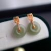 Natural jade dangle Earrings /Sterling 925 Silver 18K Gold-Plated jade drop & dangle earrings/Customize gift box/anniversary gift/nephrite