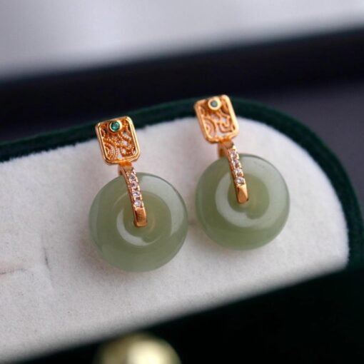 Natural jade dangle Earrings /Sterling 925 Silver 18K Gold-Plated jade drop & dangle earrings/Customize gift box/anniversary gift/nephrite