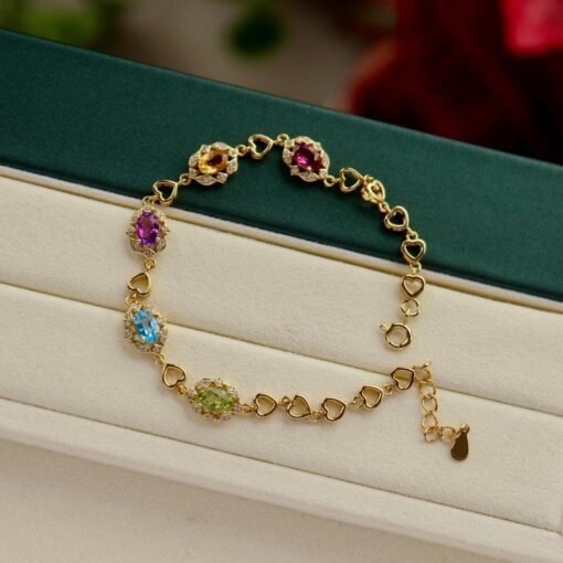 Natural rainbow stone bracelet/Sterling 925Silver 18KGold-Plated Multi-stone bracelet/garnet bracelet with topaz Amethyst citrine & peridot