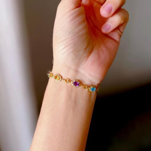 Natural rainbow stone bracelet/Sterling 925Silver 18KGold-Plated Multi-stone bracelet/garnet bracelet with topaz Amethyst citrine & peridot - Image 3