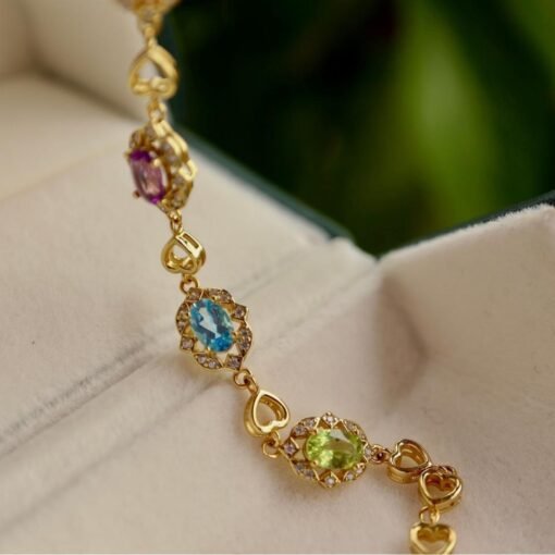 Natural rainbow stone bracelet/Sterling 925Silver 18KGold-Plated Multi-stone bracelet/garnet bracelet with topaz Amethyst citrine & peridot - Image 5